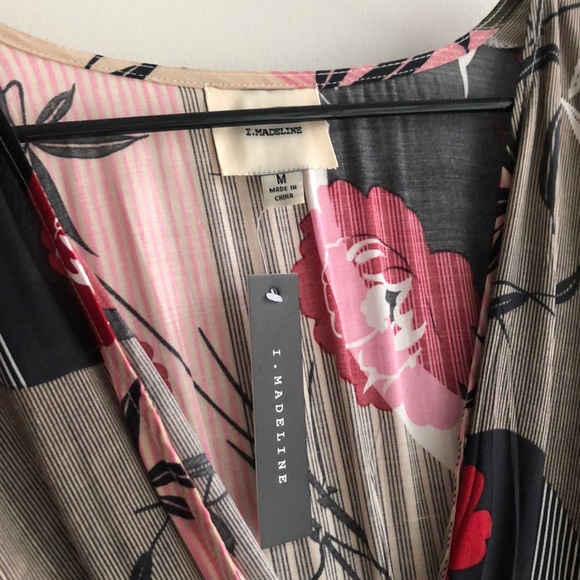 NWT I.Madeline Floral Stripped Wrap Dress - Picture 4 of 7